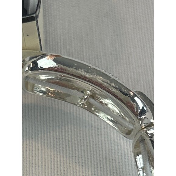 Napier Silver Tone Hinged Bracelet Textured Chunky Links Jewelry Stretch - Picture 3 of 8